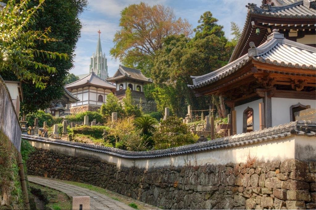 View of Temples and a Church