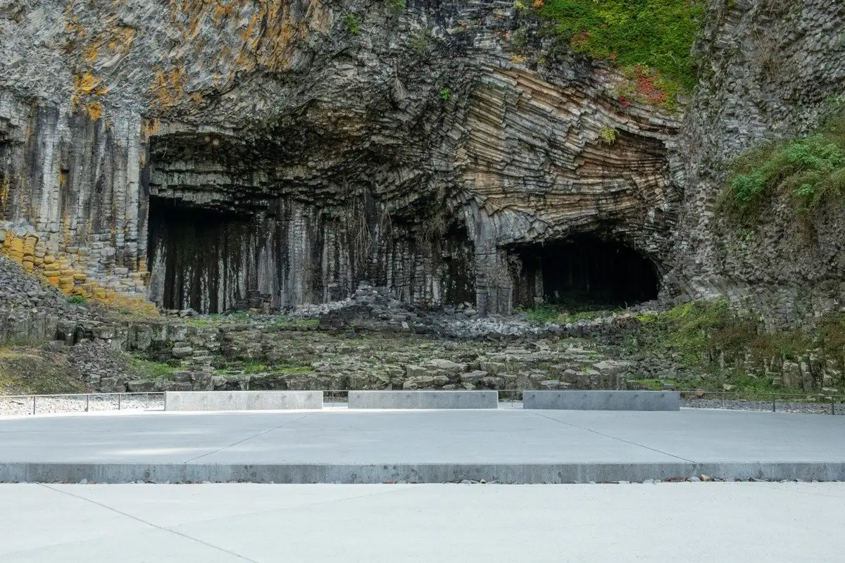 Hexagonal basalt columns at Genbudo Park on the Maruyama River